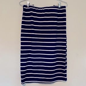 Navy blue and white striped pencil skirt